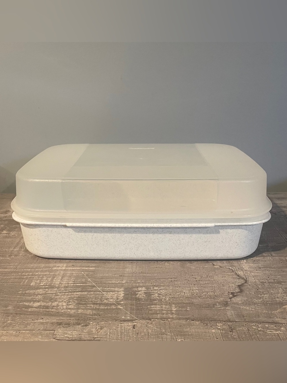 Tupperware 2242D-4 Hinged Lid White Speckled Box Container  11x7x4 Storz-a-lot
